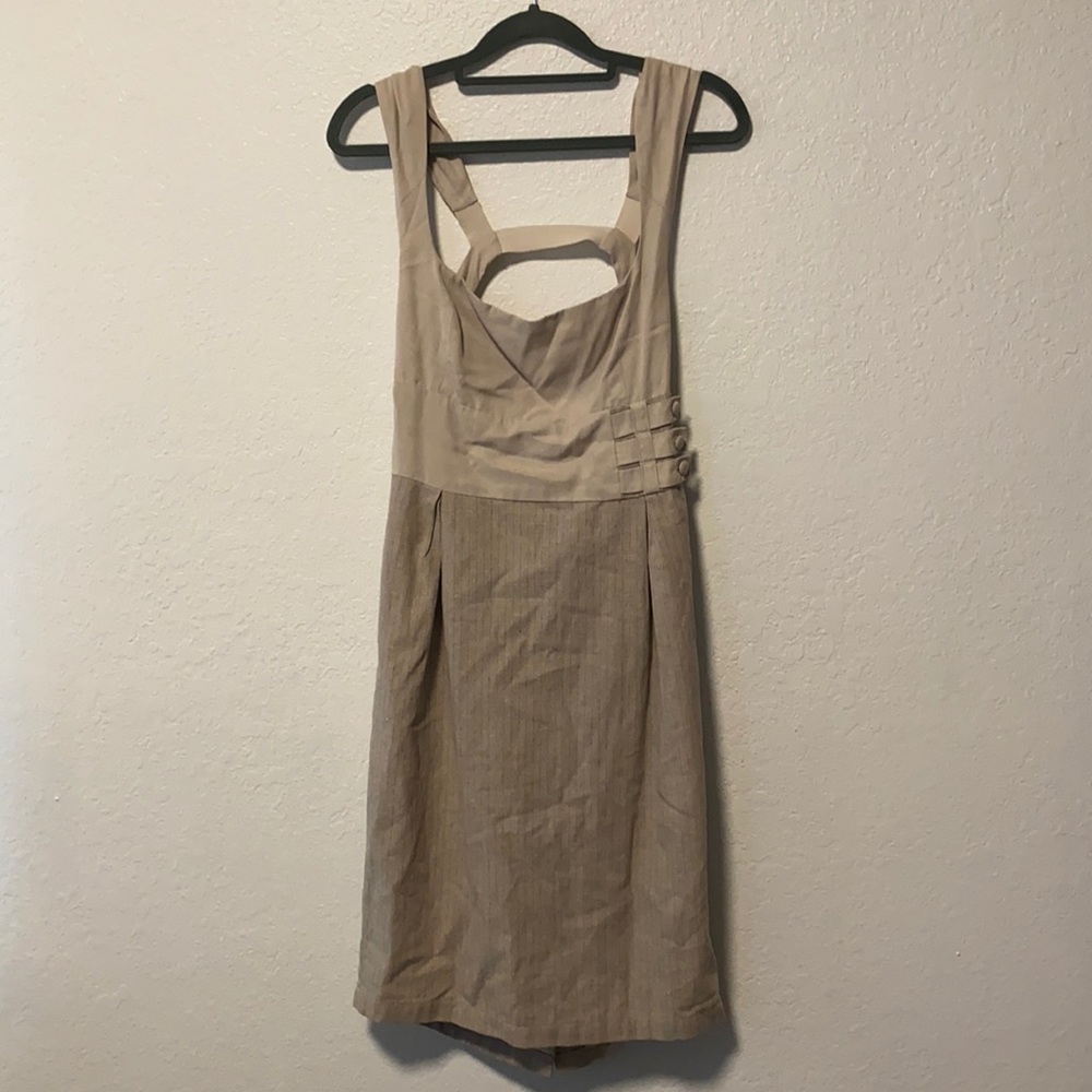 Linen open back striped dress with pockets